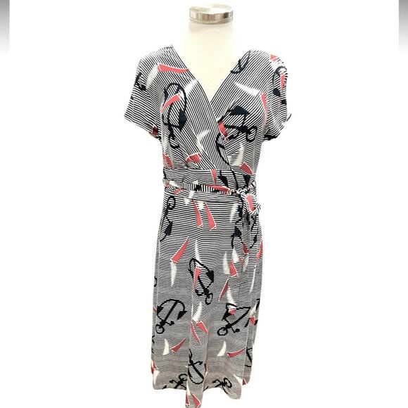 Talbots Dress Womens Faux Wrap Nautical V-neck Short Sleeve Size Small - Picture 1 of 4